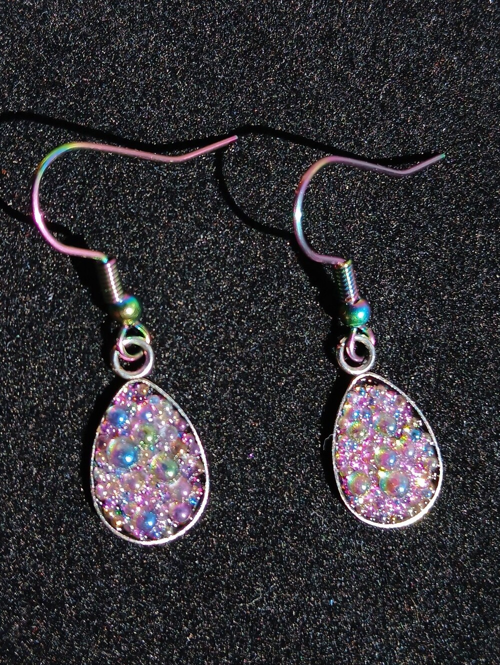 Iridescent rainbow bubbles teardrop dangle earrings titanium hooks new handmade